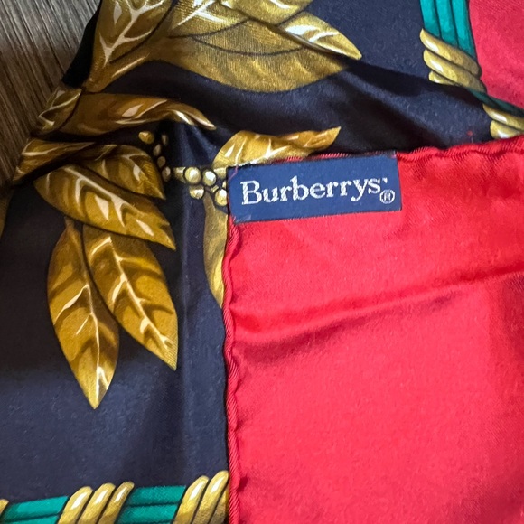 Burberry Accessories - Vintage BURBERRY 100% Silk Scarf red and blues horse